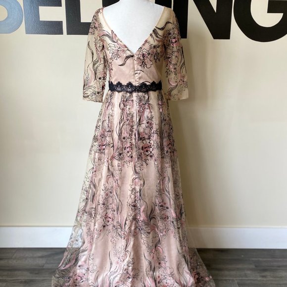 JS Collections Lace Gown with Illusions - Picture 4 of 6